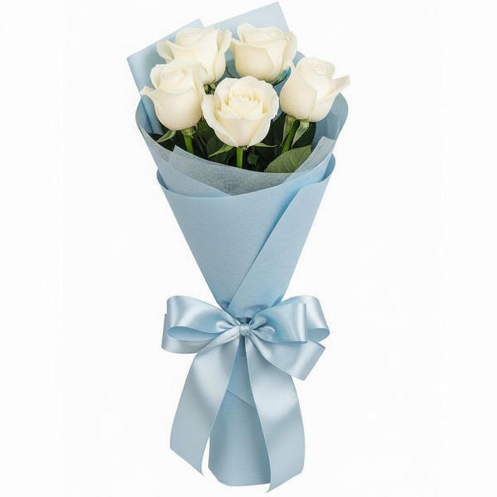 Букет 5 Белых роз Проуд в Залимане