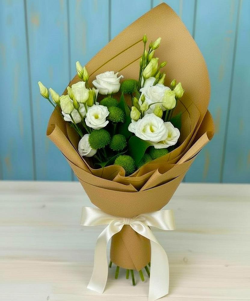 Букет цветов из: Хризантемы и Лизиантусы в Залимане