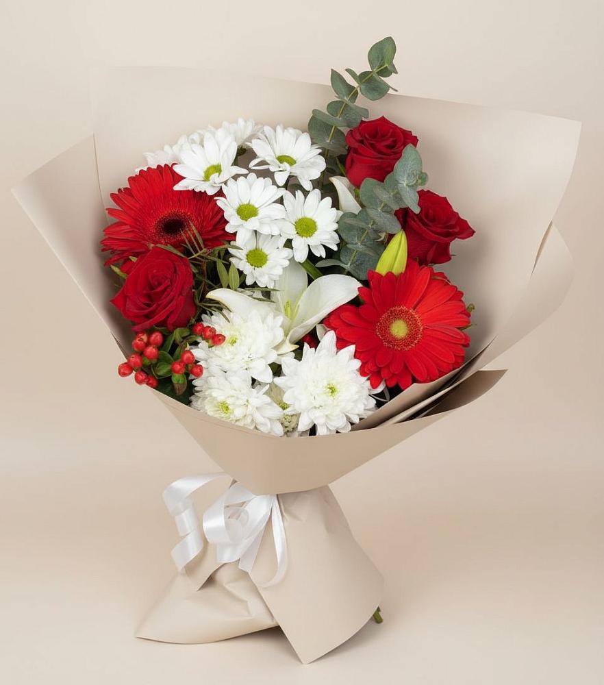 Букет цветов из: Розы, Хризантемы, Герберы и Лилии в Залимане