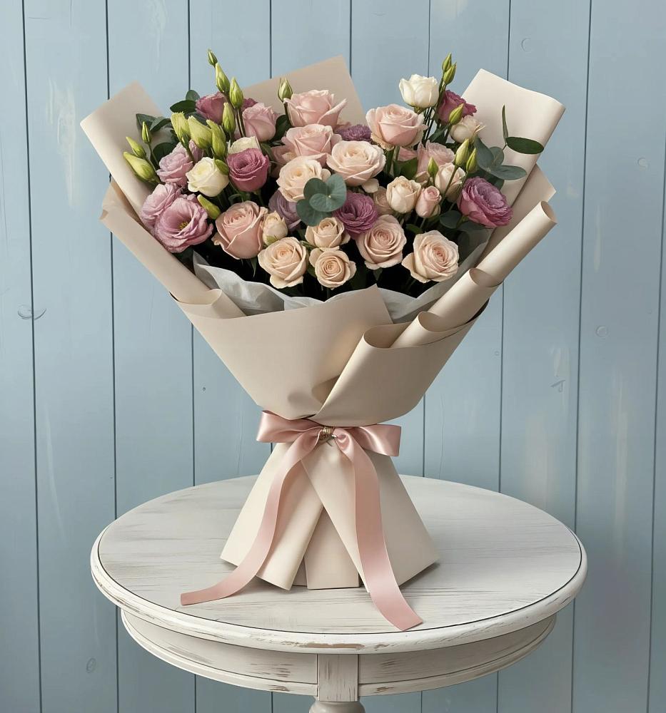 Букет цветов из: Розы и Лизиантусы в Залимане