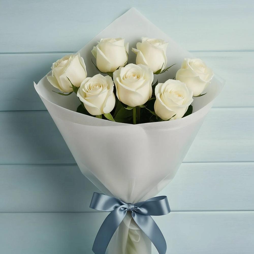Букет 7 Белых роз Эдлесс Лав в Залимане