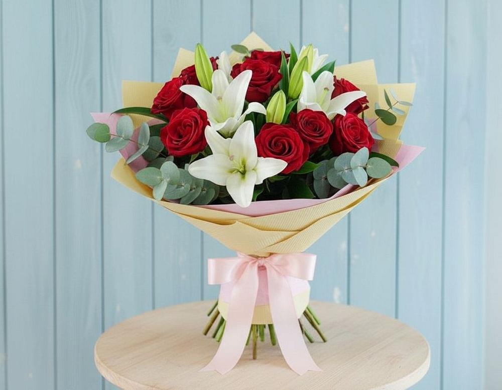 Букет цветов из: Лилии и Розы в Залимане